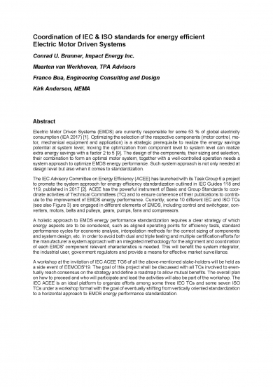 «Coordination of IEC & ISO standards for energy efficient Electric Motor Driven Systems» (EEMODS'19/paper)